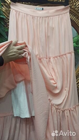 Юбка длинная 46-48 нежная шелк персик