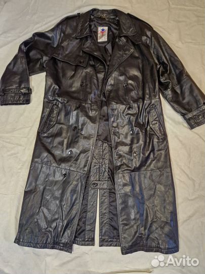 Черный кожаный тренч с подкладкой