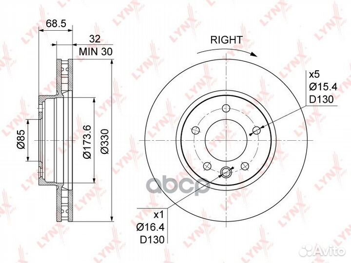 Диск тормозной передний R VW Touareg(7L/P) 2.5D