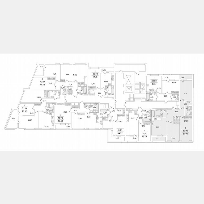 3-к. квартира, 87,1 м², 12/17 эт.