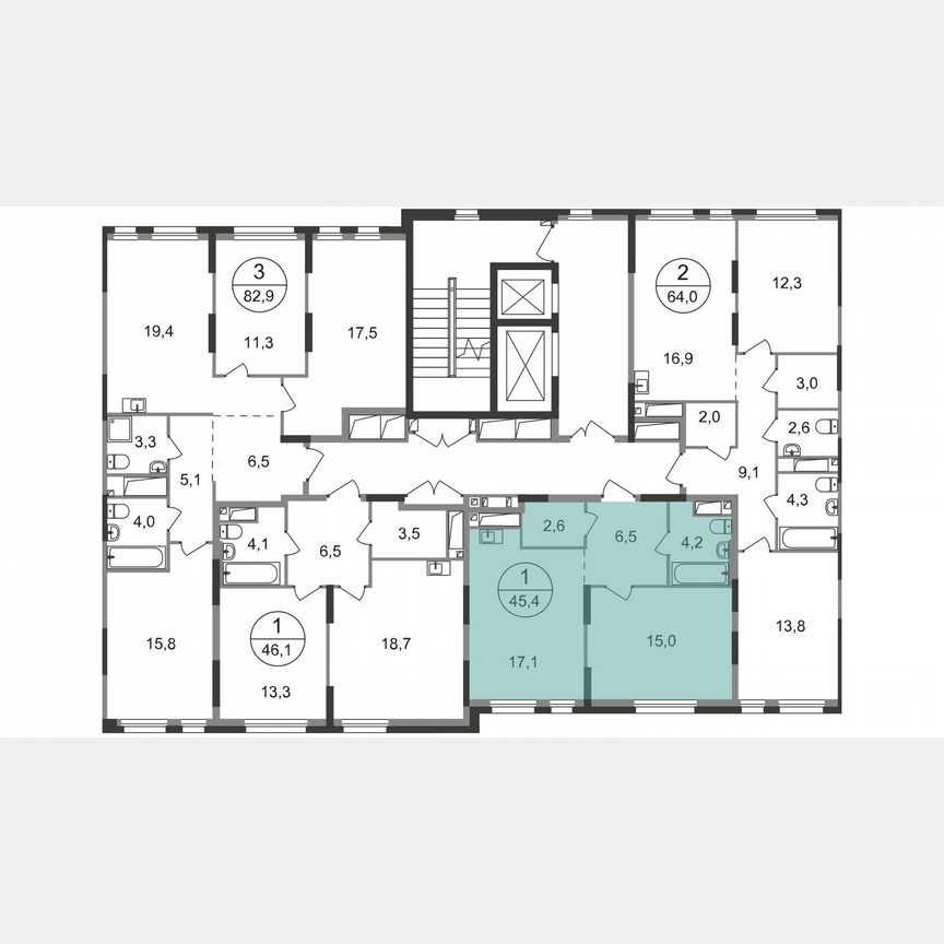 1-к. квартира, 45,4 м², 12/19 эт.