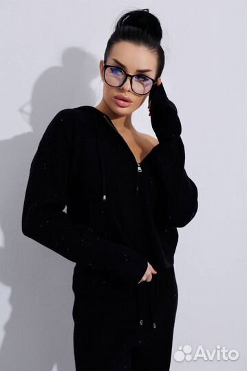 Костюм теплый вязаный стразы до 48 размера