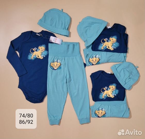 Костюм 3в1 Disney 74 80 86 92 (штаны боди шапка)