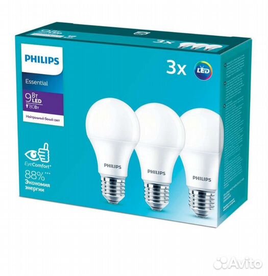 Светодиодная лампа 11W/9W E27 3000K/4000K Philips
