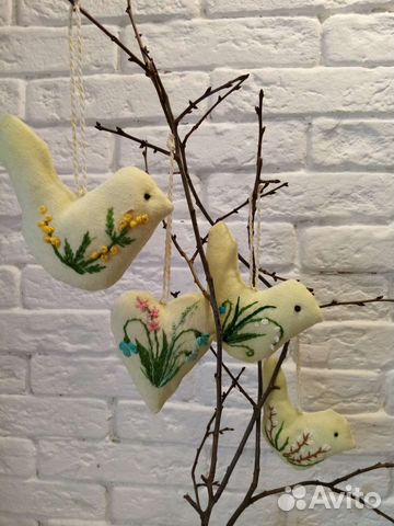 Для пасхального дерева Птички-подвески с вышивкой