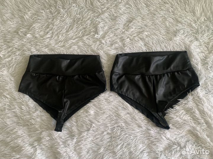 Шорты женские черные, кожзам, L