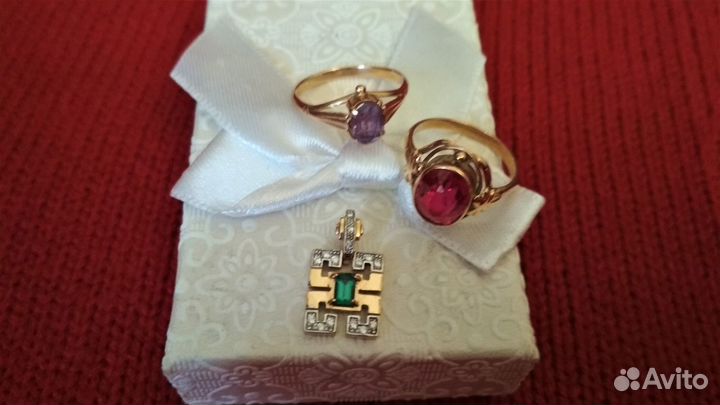 Золотое кольцо рубин александрит, кулон подвеска