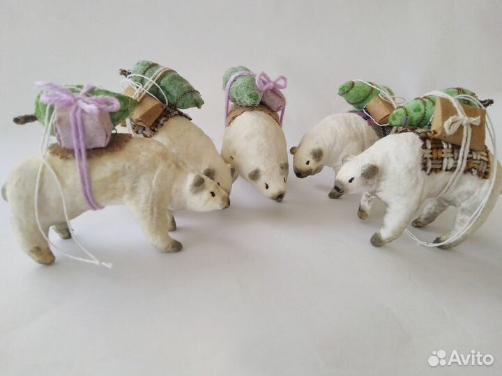 Ватные елочные игрушки медведи винтаж