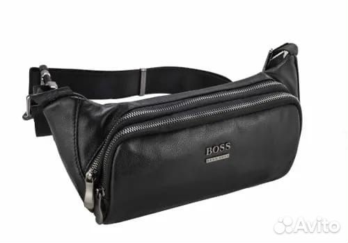 Мужская кожаная сумка Hugo boss lux поясная /через