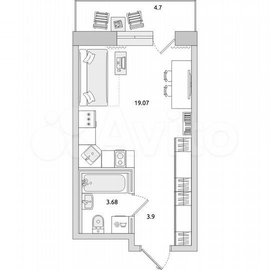 Квартира-студия, 31,4 м², 8/21 эт.