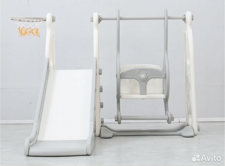 Детская горка с качелями unix Kids Music Grey