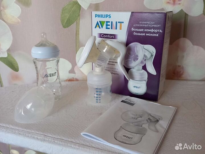 Молокоотсос avent ручной и бутылочка 240 стекло