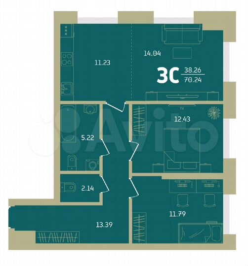 3-к. апартаменты, 70,2 м², 11/33 эт.