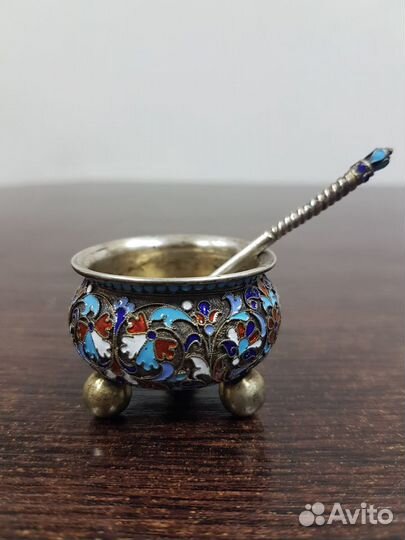 Солонка эмаль серебро 84