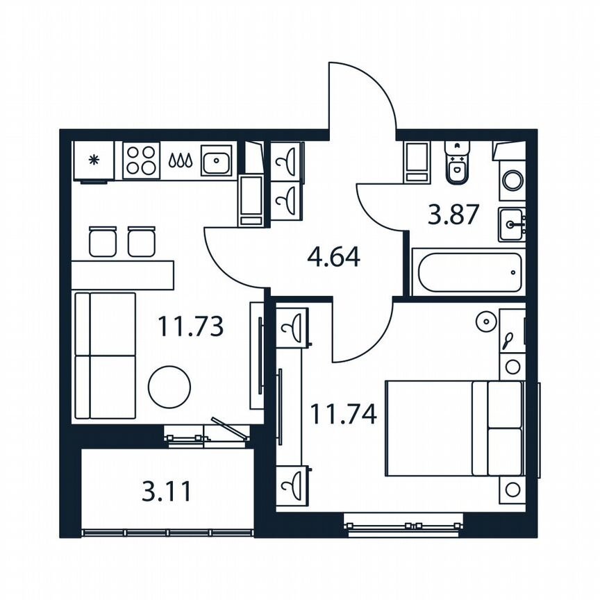 1-к. квартира, 33,5 м², 8/12 эт.