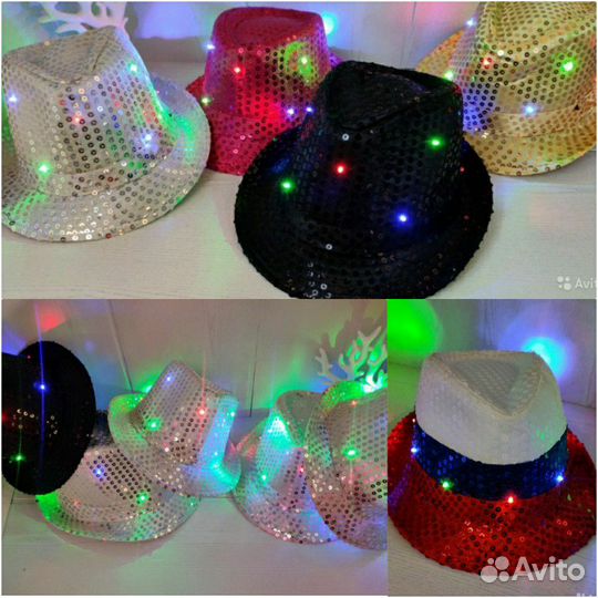 Шляпа с пайетками, светится