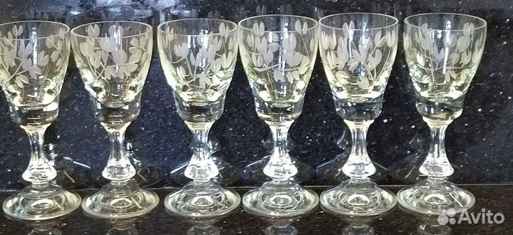 Рюмки. комплект 6шт. хрустальное стекло, нарезка