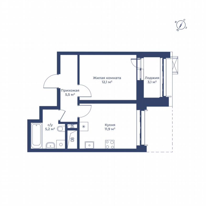 1-к. квартира, 36,3 м², 2/11 эт.