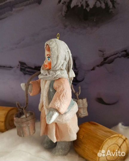 Девочка с коромыслом. Ватная ёлочные игрушка