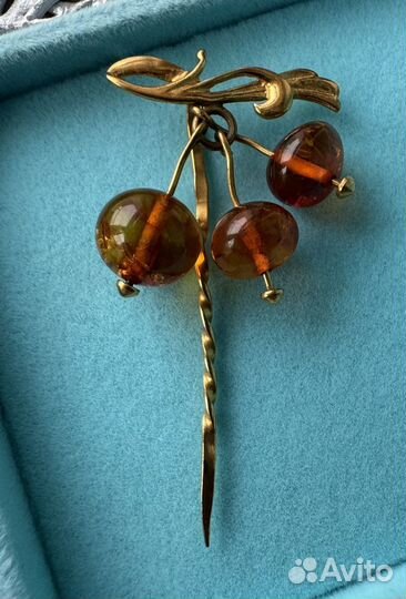 Брошь булавка янтарь позолота СССР винтаж