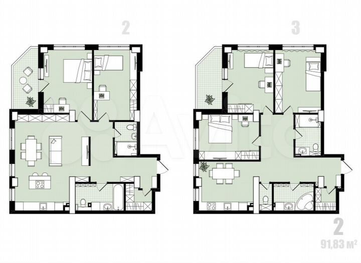 3-к. квартира, 91,8 м², 2/25 эт.