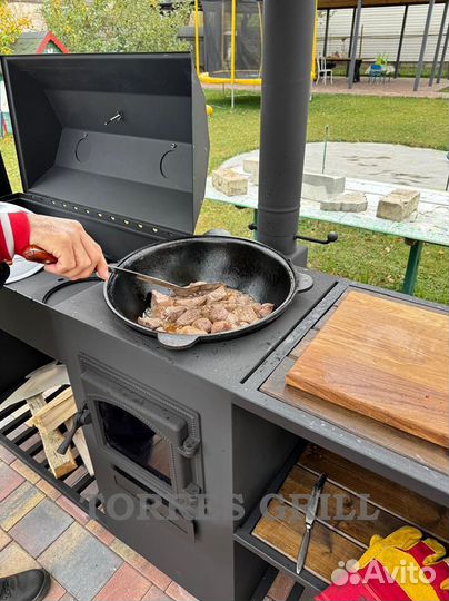 Мангал с печью под казан и крышей