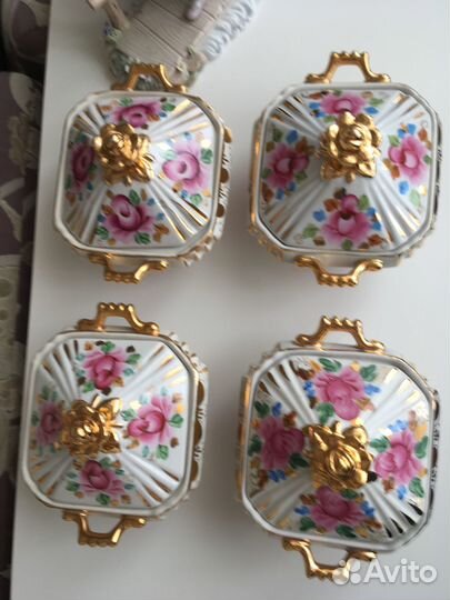 Гжель розовая с золотом Сахарница Самовар Чайник