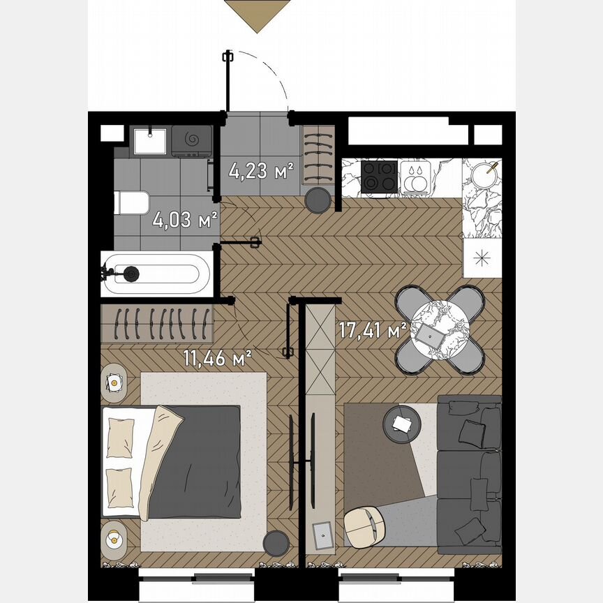 1-к. апартаменты, 38,7 м², 20/23 эт.