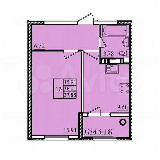 1-к. квартира, 37,9 м², 9/9 эт.