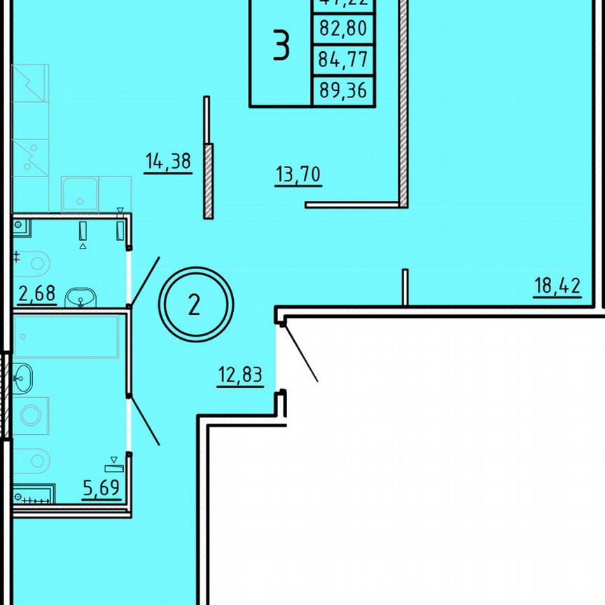 3-к. квартира, 82,8 м², 1/4 эт.