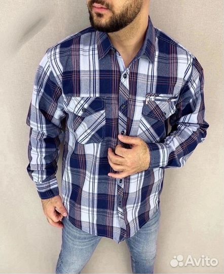 Рубашка мужская клетка большой размер