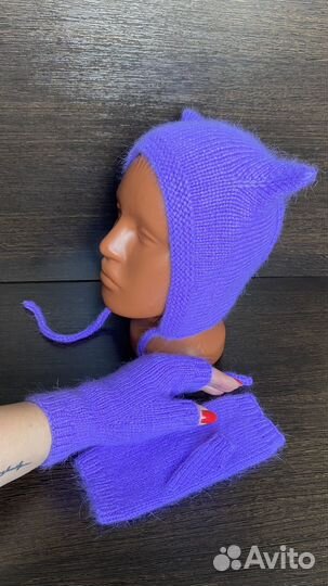 Комплект серчик с ушками и митенки