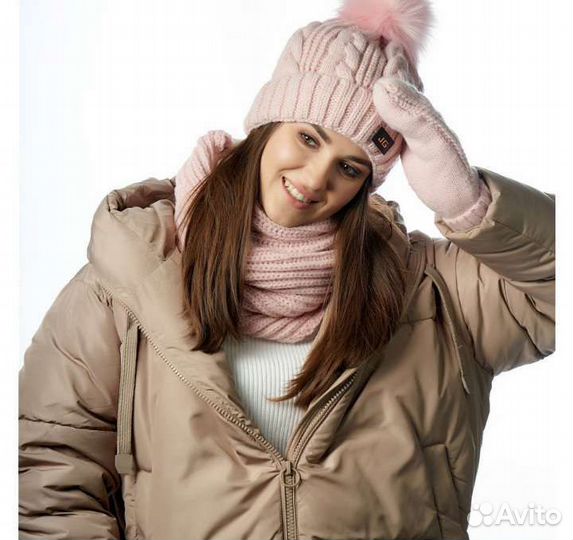 Вязаный комплект jagga: шапка, снут и варежки