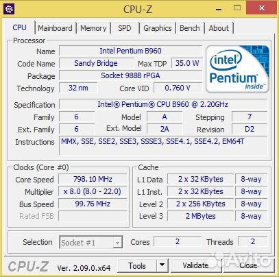 Процессор Intel Pentium B960 для ноутбука
