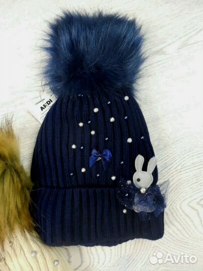 Зимние шапки для девочек р.48-50 (5 цв.)