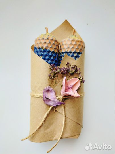 Свечи подарочные (натур. воск+травы), катаные