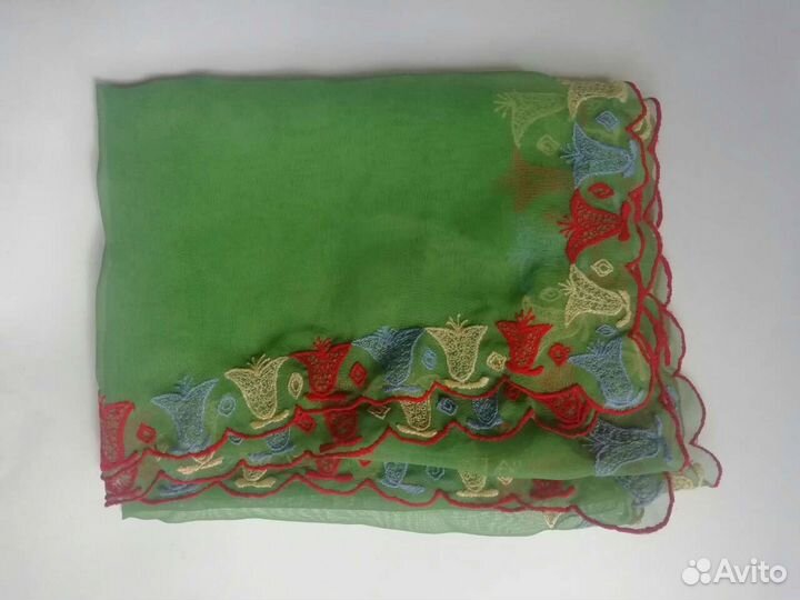 Винтажный летний женский шарф палантин с вышивкой