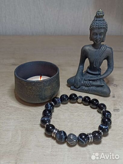 Браслет из натурального чёрного агата