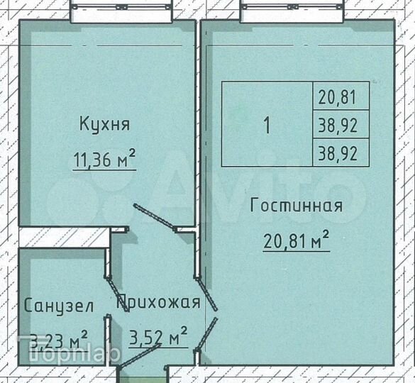 1-к. квартира, 38 м², 1/4 эт.