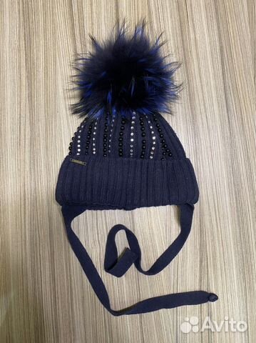 Шапка шерстяная с натуральным помпоном 52-54