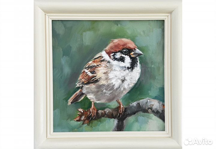 Картина маслом Воробей Картина в рамке