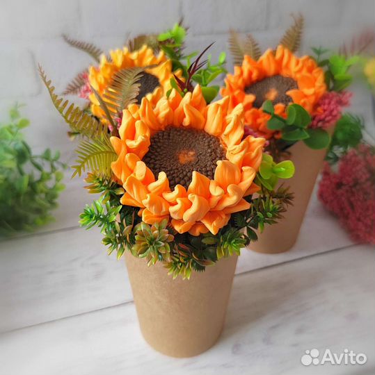 Мини букет с подсолнухами. Мыло ручной работы