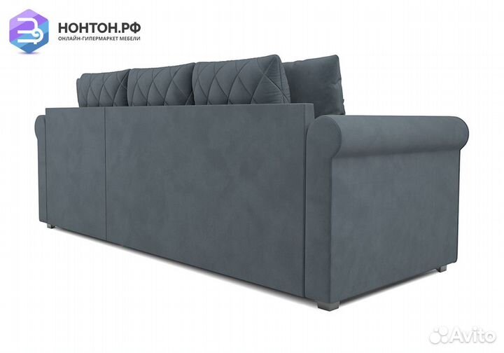 Угловой диван дельфин Берлин велюр серо-синий