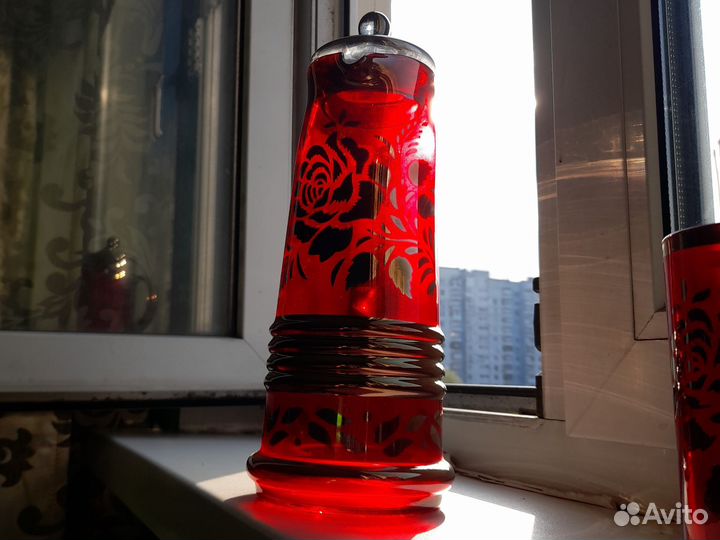 Кувшин и стаканы цветное стекло СССР