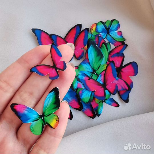 Бабочки для букета вырезанные 60шт яркие радужные