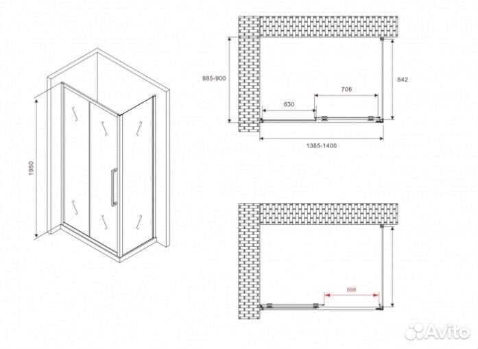 Душевой уголок Abber Schwarzer Diamant AG30140BH-S90B 140x90