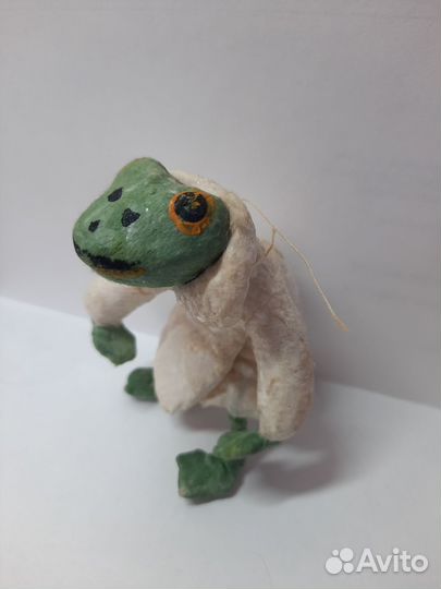 Елочная игрушка СССР ватная Лягушка на санях 1938г