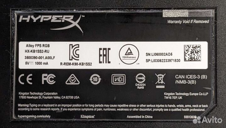 Механическая клавиатура HyperX alloy FPS RGB идеал