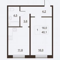 1-к. квартира, 40,3 м², 8/11 эт.