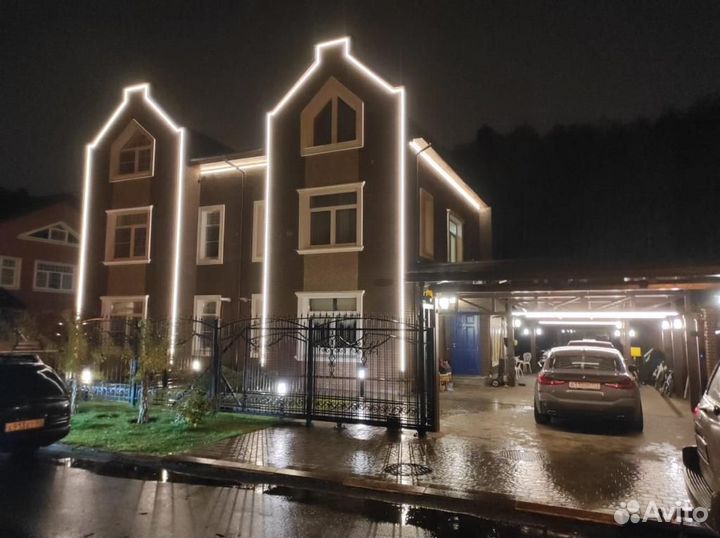 Монтаж гибкого неона уличная подсветка дома